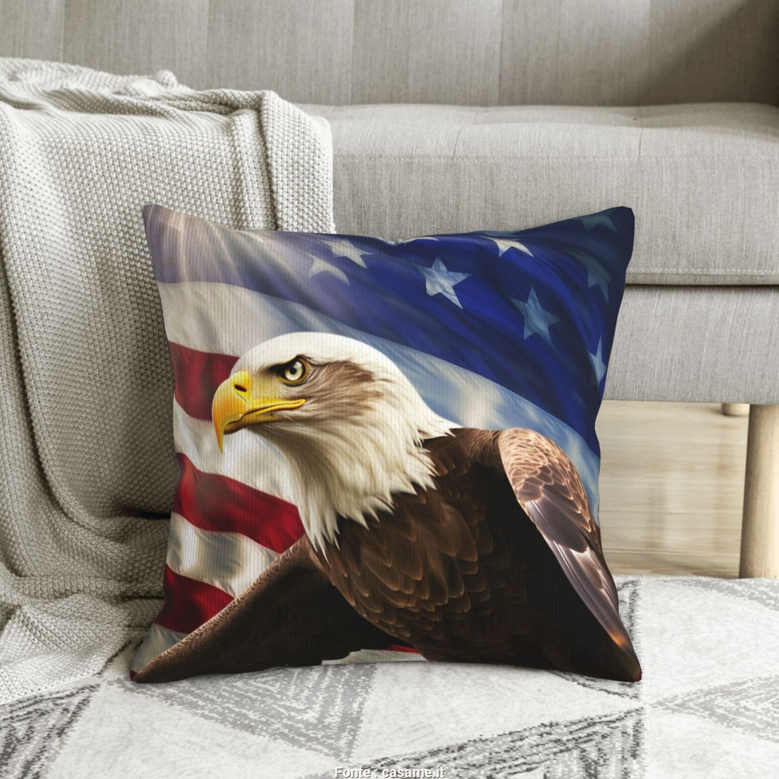 Housse de coussin velours côtelé de qualité supérieure motif aigle USA