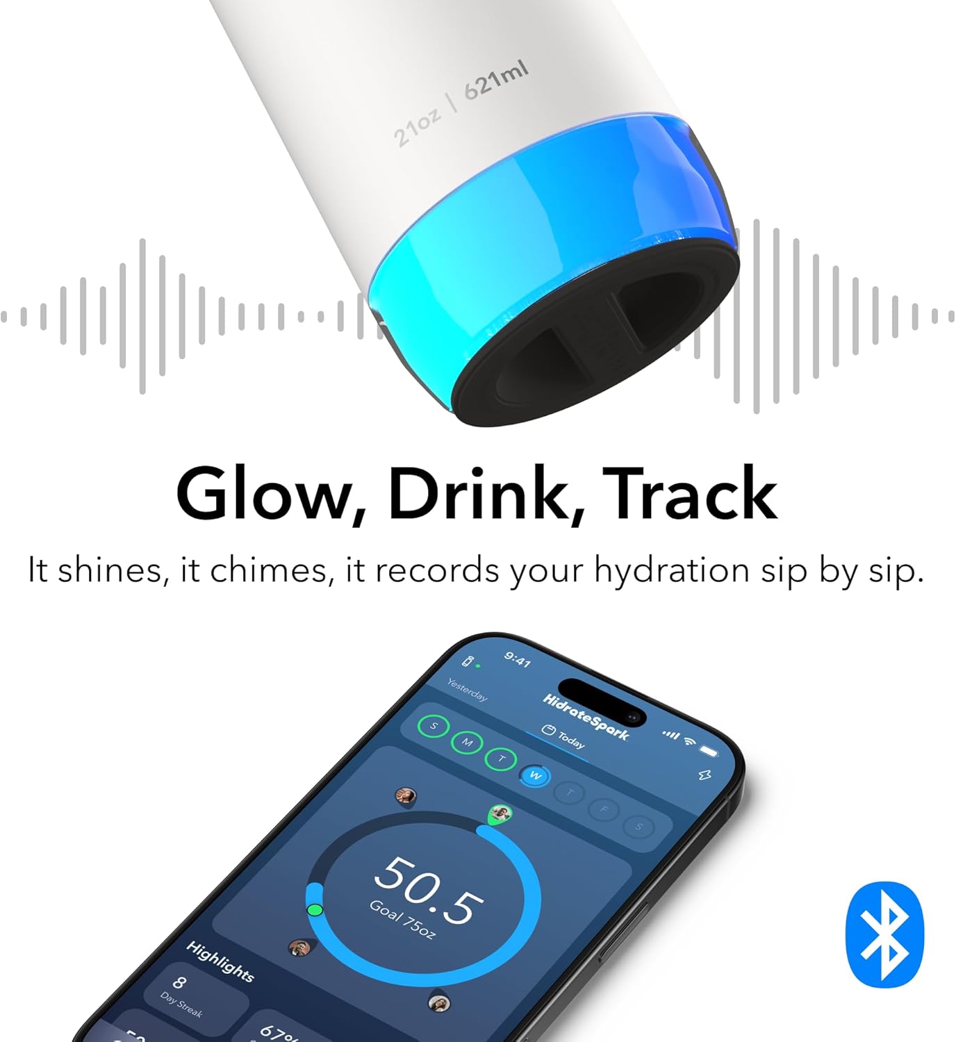 HidrateSpark PRO 2 21 oz Straw – Smart Hydration Bottle with Clinically Accurate Water Tracking & Extended Battery Life – Syncs with Apple Health, Fitbit, Smart Rings & Watches - White