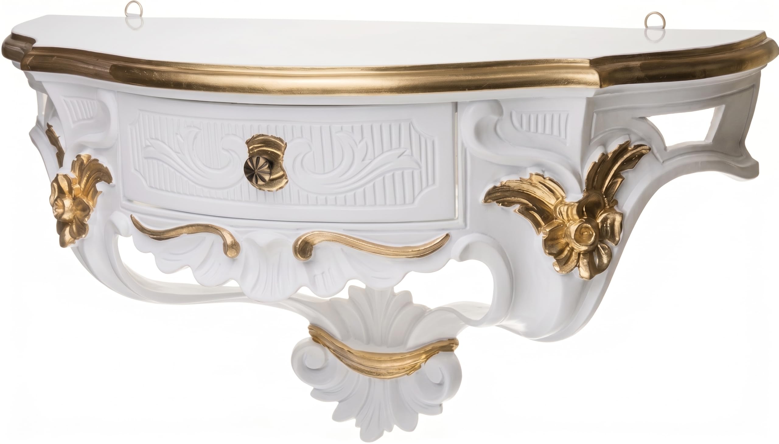 Console murale avec tiroir blanc - Étagères murales dorées - Étagère à fleurs - Or ivoire - Console miroir - Étagère suspendue - Style antique - Console baroque