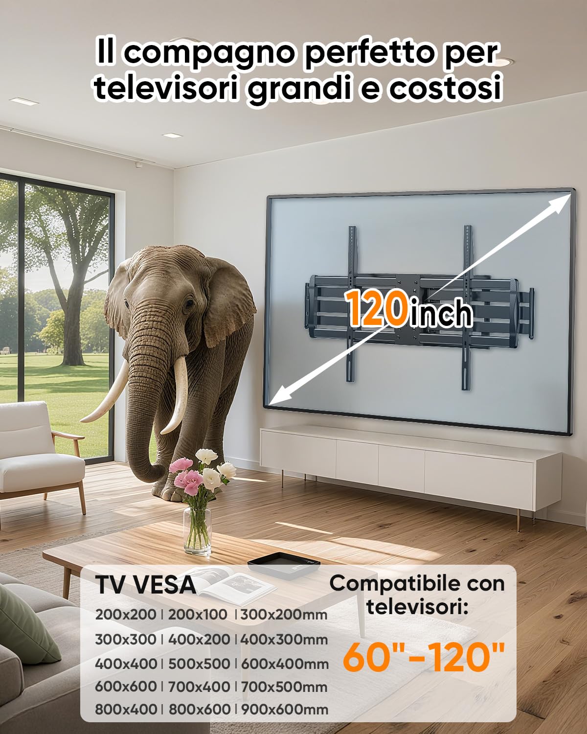 Supporto TV Parete da LED LCD 60 a 120 Pollici,Heavy-Duty XXL Staffa TV con Movimento Inclinabile ed Estendibile,Braccio TVs con Doppio Braccio Articolato Ultra Resistente 100kg VESA 900x600mm