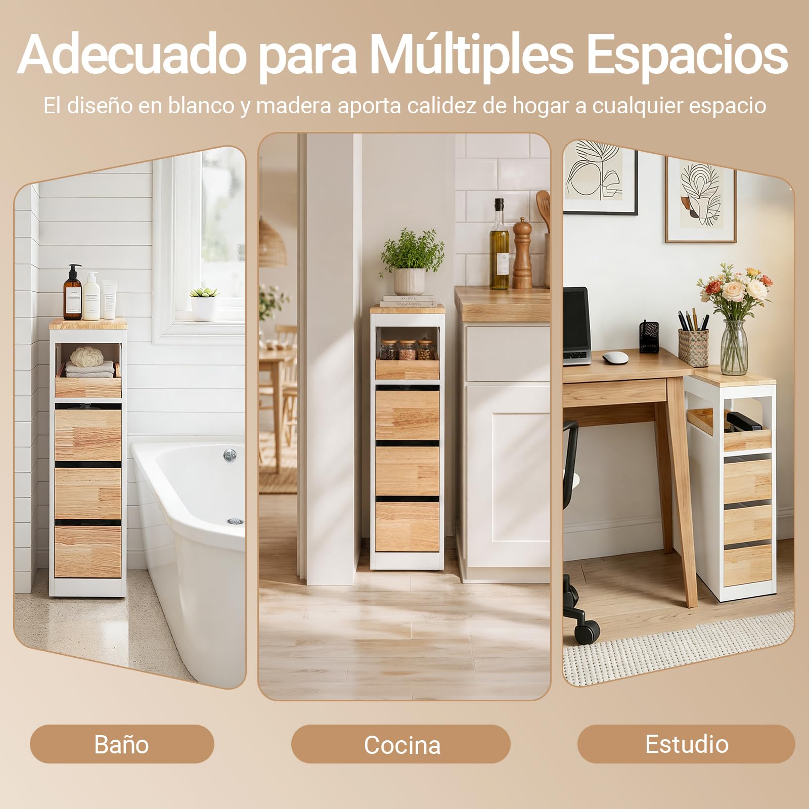 SoBuy Carrito Cocina con Ruedas Blanco y Madera 65 x 23 x 82 cm | Mueble Auxiliar de Cocina con Encimera, Cajón y Estantes Abiertos Cajonera Estrecha, Armario Almacenaje, BZR54-III-WN