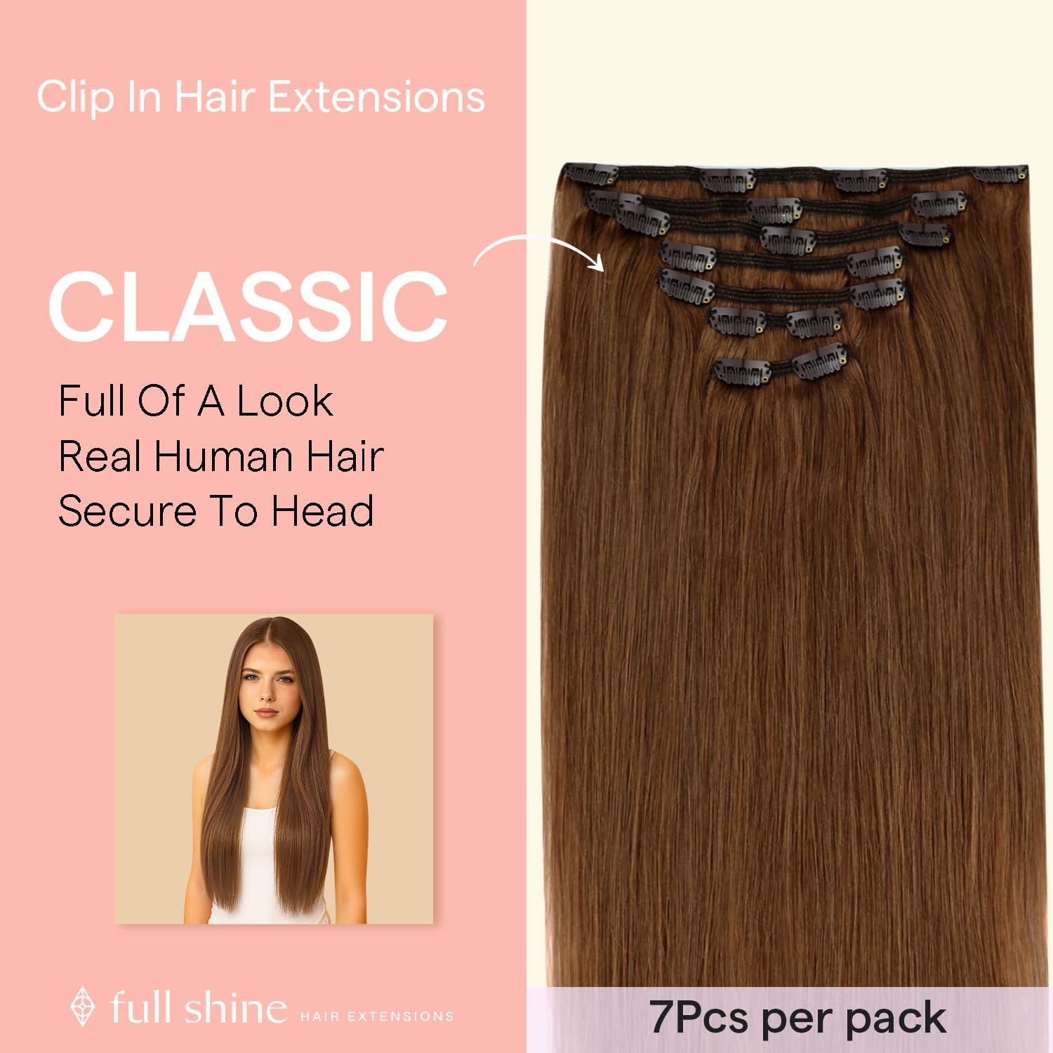 Copper Brown Clip-In Hairpiece for Women - Natural Shine Amazon.com : Full Shine Copper Hair Extensions Clip in, 20  main image 3