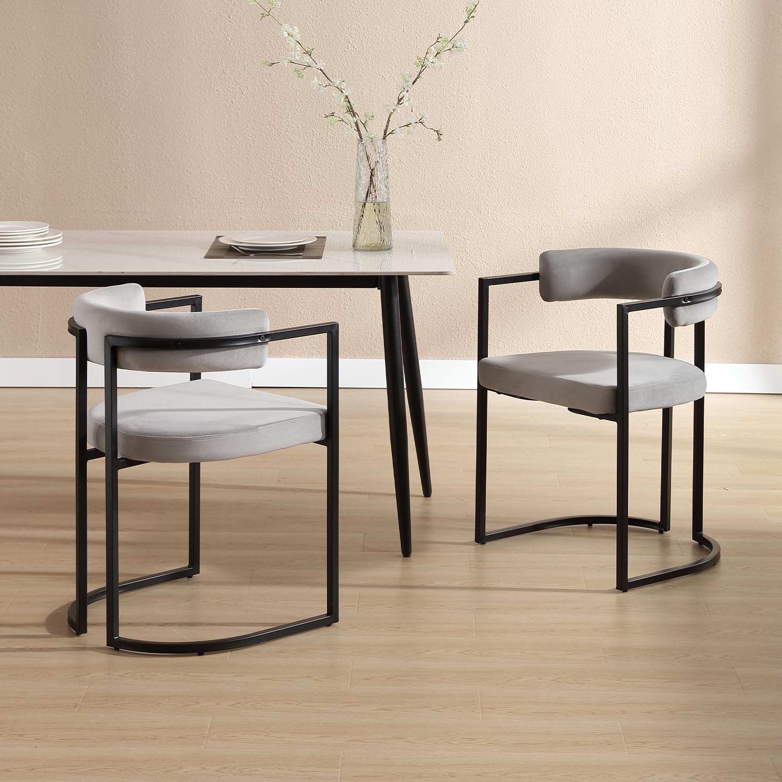 chairus Juego de 2 sillas de comedor de terciopelo con marco de metal, sillones laterales modernos para comedor (gris)