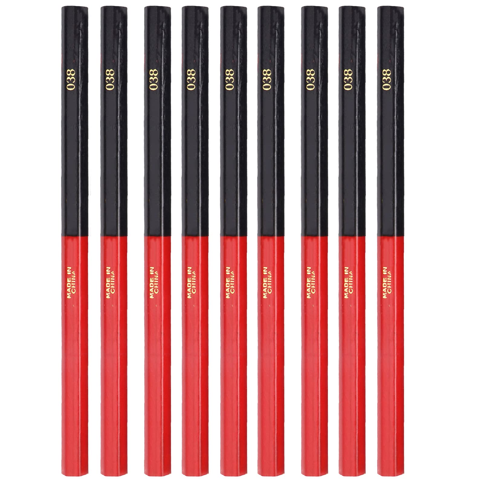 Hilitand 9Pcs Red and Blue Carpenters Pencils Set, 2‑Core Hex 2‑Head Woodworking Mark Pen for Wood, Ceramic Tile, Metal, Glass, Leather, Plastic