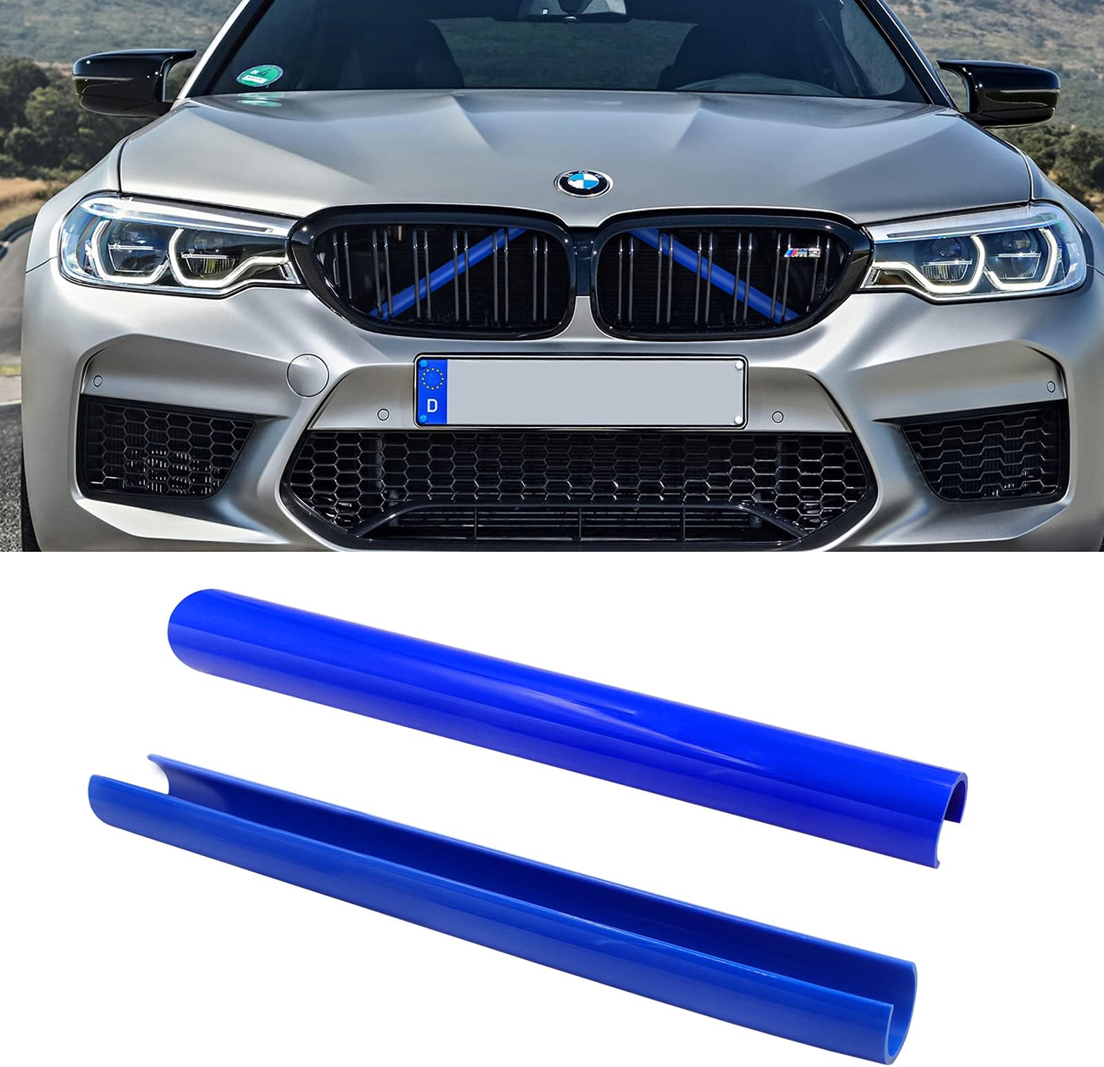 Compatible with BMW Grill Inserts Trims for 1 2 3 4 5 6 7 Series, F20 F22 F30 F32 G30 G32 G11 G12, Compatible with BMW V Brace Wrap Covers Blue Grill Stripes Wrap(Blue)