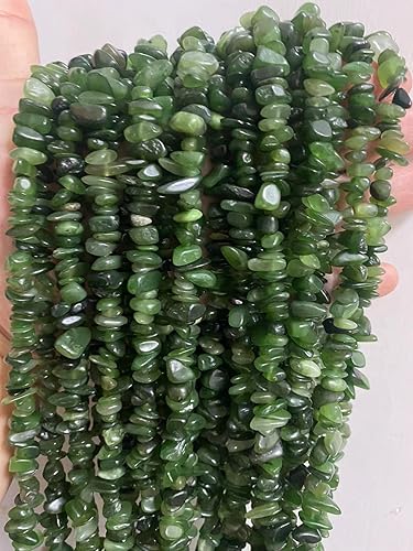 Miniatura 5 de jodaying Juego de pulseras de grava curativa de piedras preciosas de jade de Canadá verde natural de 0.276-0.315 in, cuentas de piedra irregular,