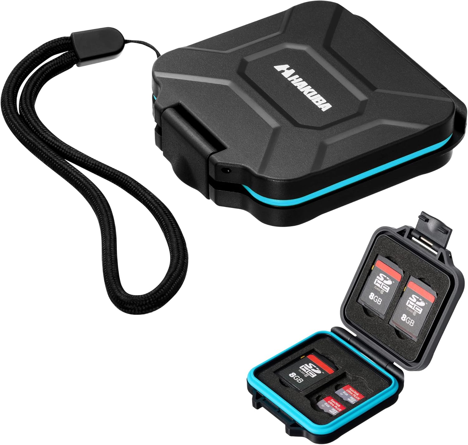 HAKUBA Hard Memory Card Case Slim SD4 Blue 4 SD Card and 8 Micro SD Card Case Thickness 17mm Shockproof Dustproof Splash Proof Strap Protected by ABS and Cushioning Material DMC-23SD4BL 4977187371611