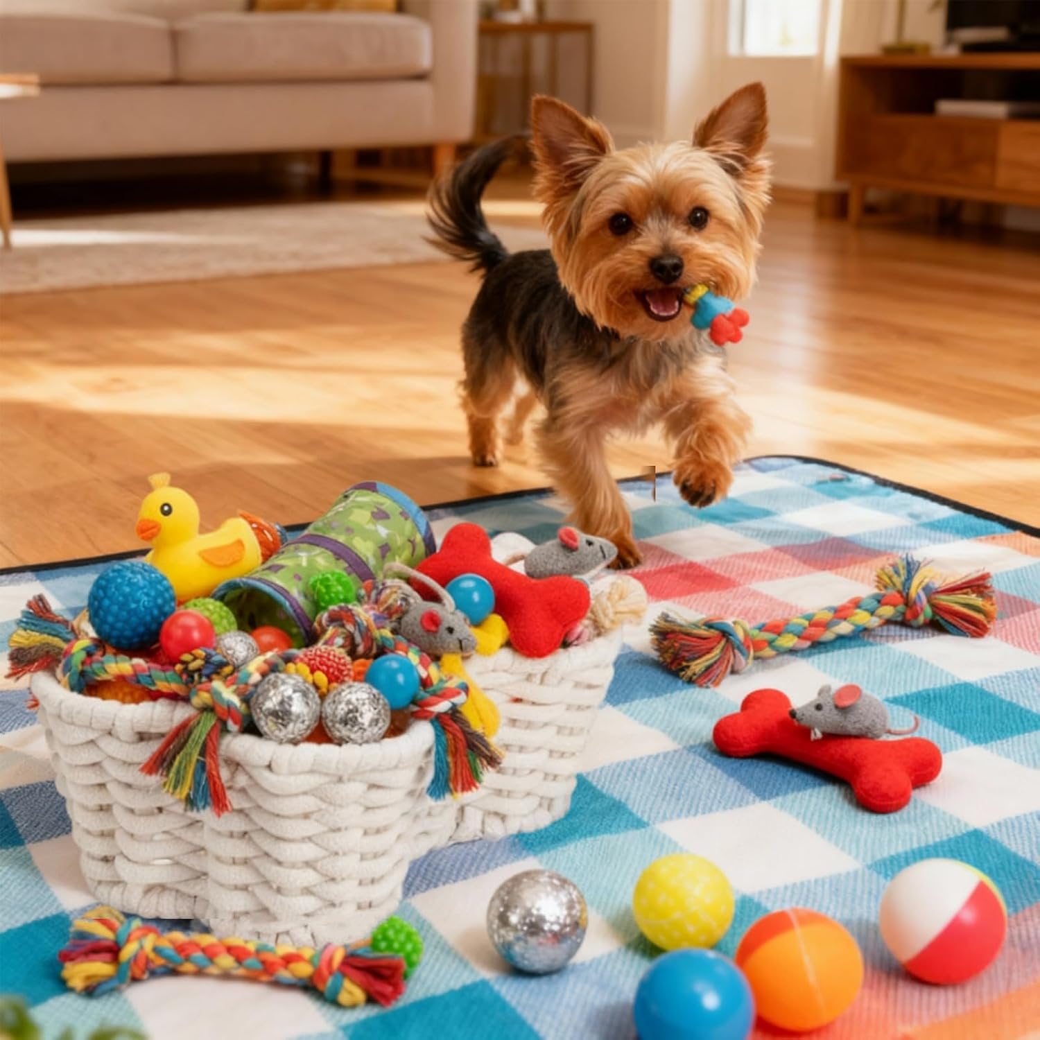 ZAVOOS 2 Pack Dog Toy Basket, Bone Shape Woven Pet Food Storage Baskets for Organizing, Handmade Cotton Rope Pet Supplies Organizer Bin for Chew Toys, Blankets, Treats, Leashes, 2 Sizes