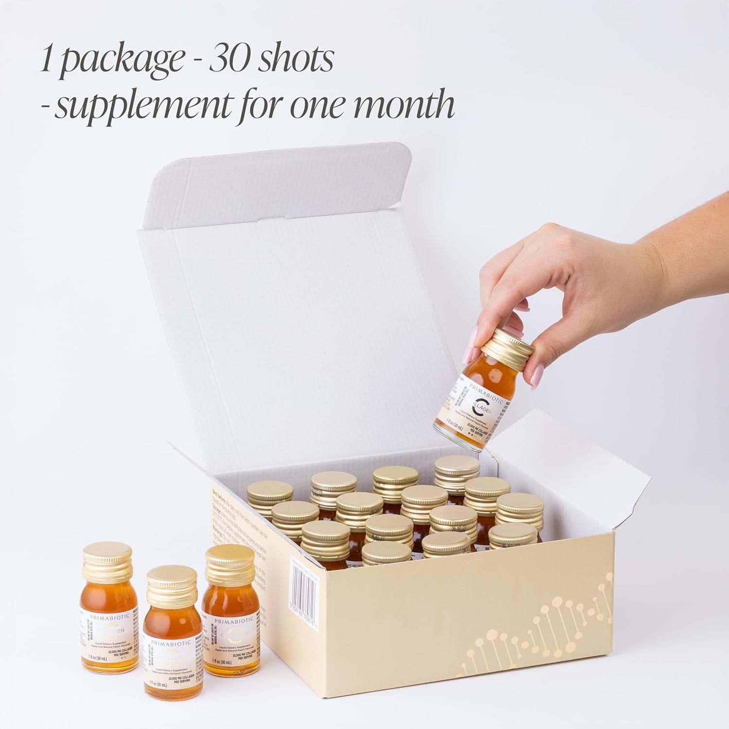 PRIMABIOTIC Liquid Collagen - High Collagen Content [10,000 Mg] Per Serving - Hydrolyzed Collagen and 12 Vitamins - Gluten Free- 450 Ml - Pack of 15 Bottles x 30 Ml