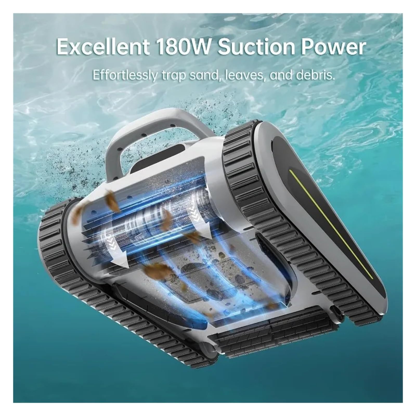 Robot nettoyeur de piscine sans fil – Aspirateur de piscine 180 W Moteur sans balais, aspiration 45 000 Pa, escalade murale, navigation sonar