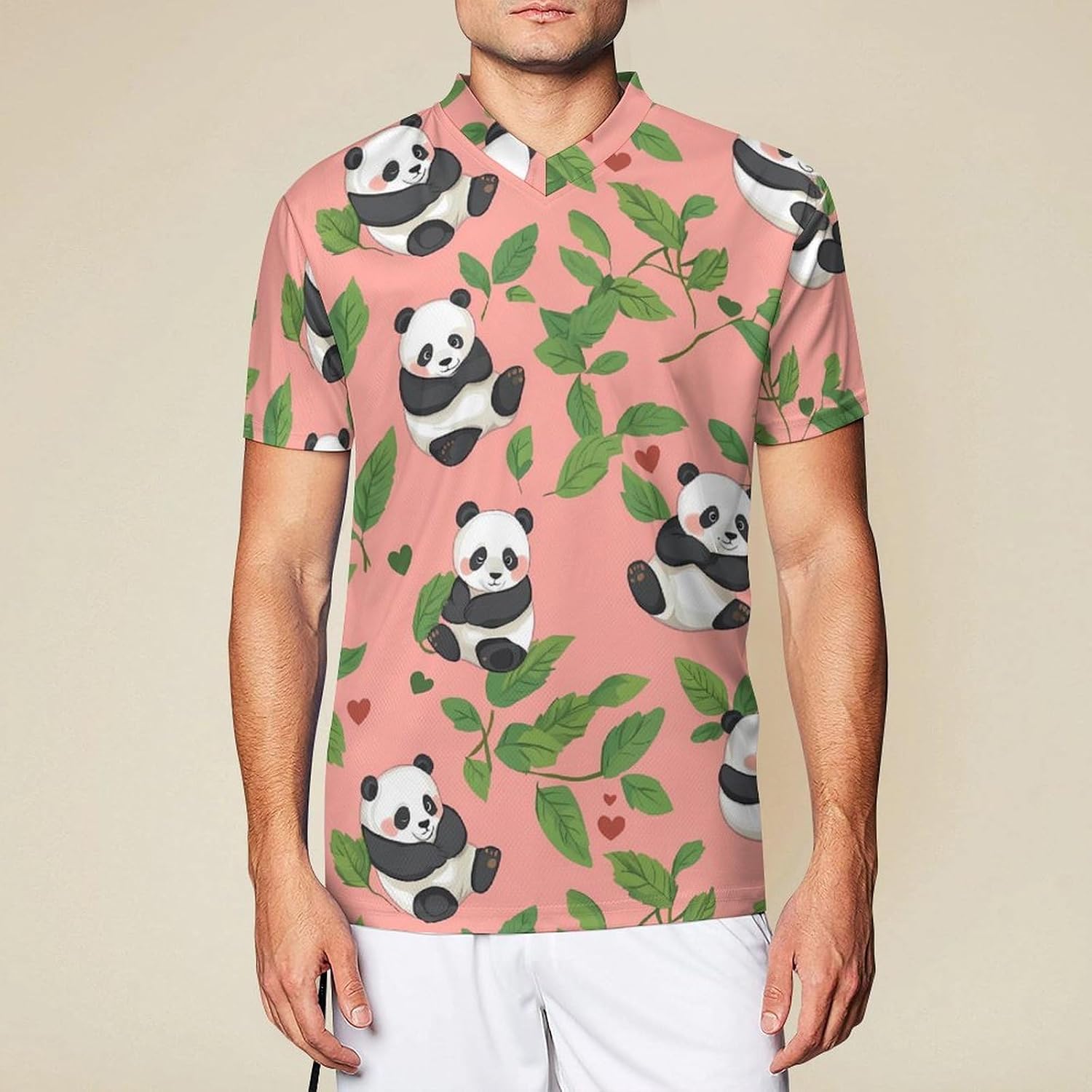Panda Print Mens V Neck Soccer Jersey Quick Dry Breathable Short Sleeve T Shirt Sports Football Tops 6X-Large