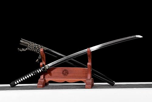 JIHPEN sword, Katana de espiga completa de 41 pulgadas, espada samurai hecha a mano, auténtica espada japonesa T10 de arcilla plegada, espadas