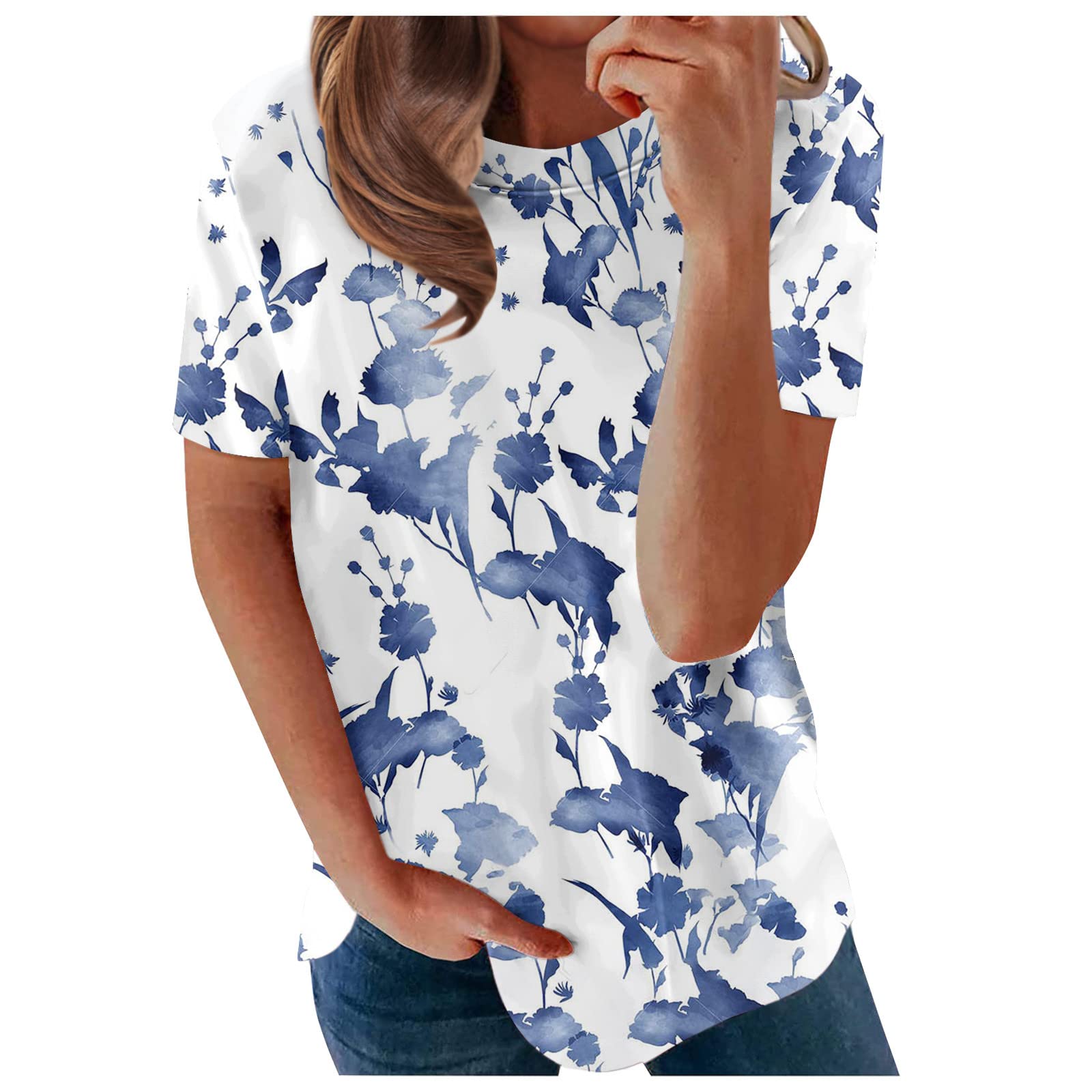 T Shirts for Women Loose Fit Summer Dandelion Print Plus Size Tops Short Sleeve Shirts for Women Trendy Summer