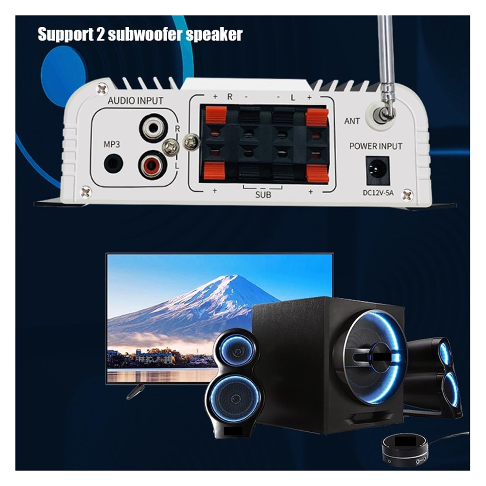 Wzmacniacz Bluetooth 2.2 Obsługa kanałów 2 Głośniki niskotonowe FM TF Mini wzmacniacz cyfrowy HIFI Stereo Kompaktowy i inteligentny