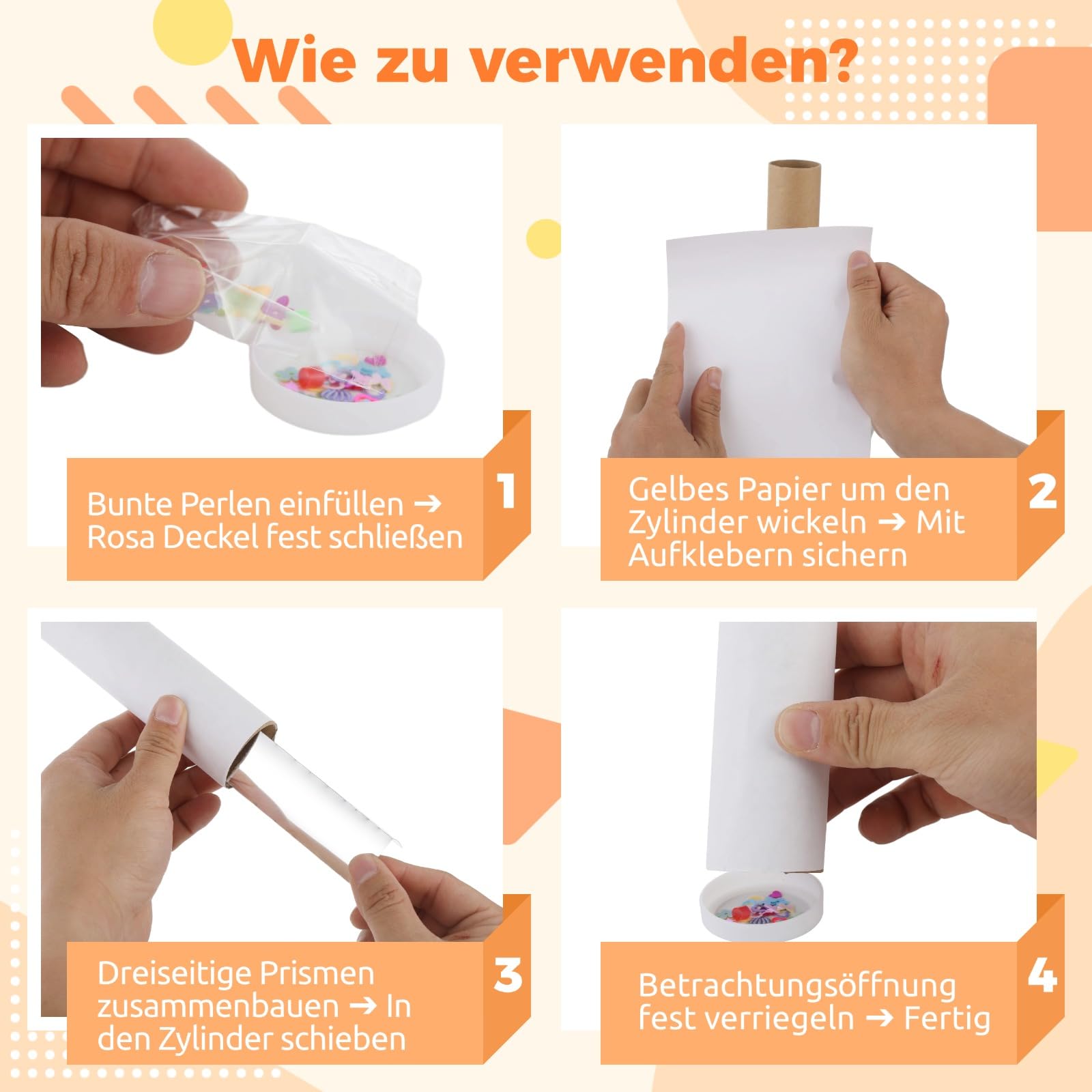 10Stück Kaleidoskop-Bastel-Set, DIY-kreatives selbstgemachtes Material, 7,5 Zoll weißes Papier, Kaleidoskop-Set für Junge Künstler zum Malen, Farben entdecken und als Party-Geschenke