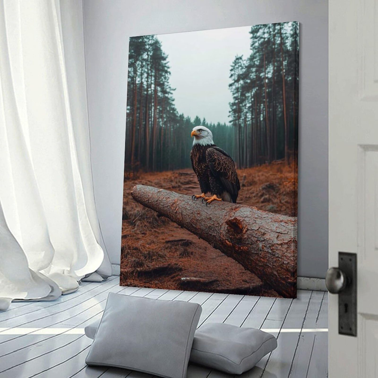 Junmoney Bald Eagle Perched on A Fallen Tree Home Decor Wall Art, 20x30inch(50x75cm), for Apartment Walls, Studios Or Work Areas, Stylish Wall Art for Fresh Spaces