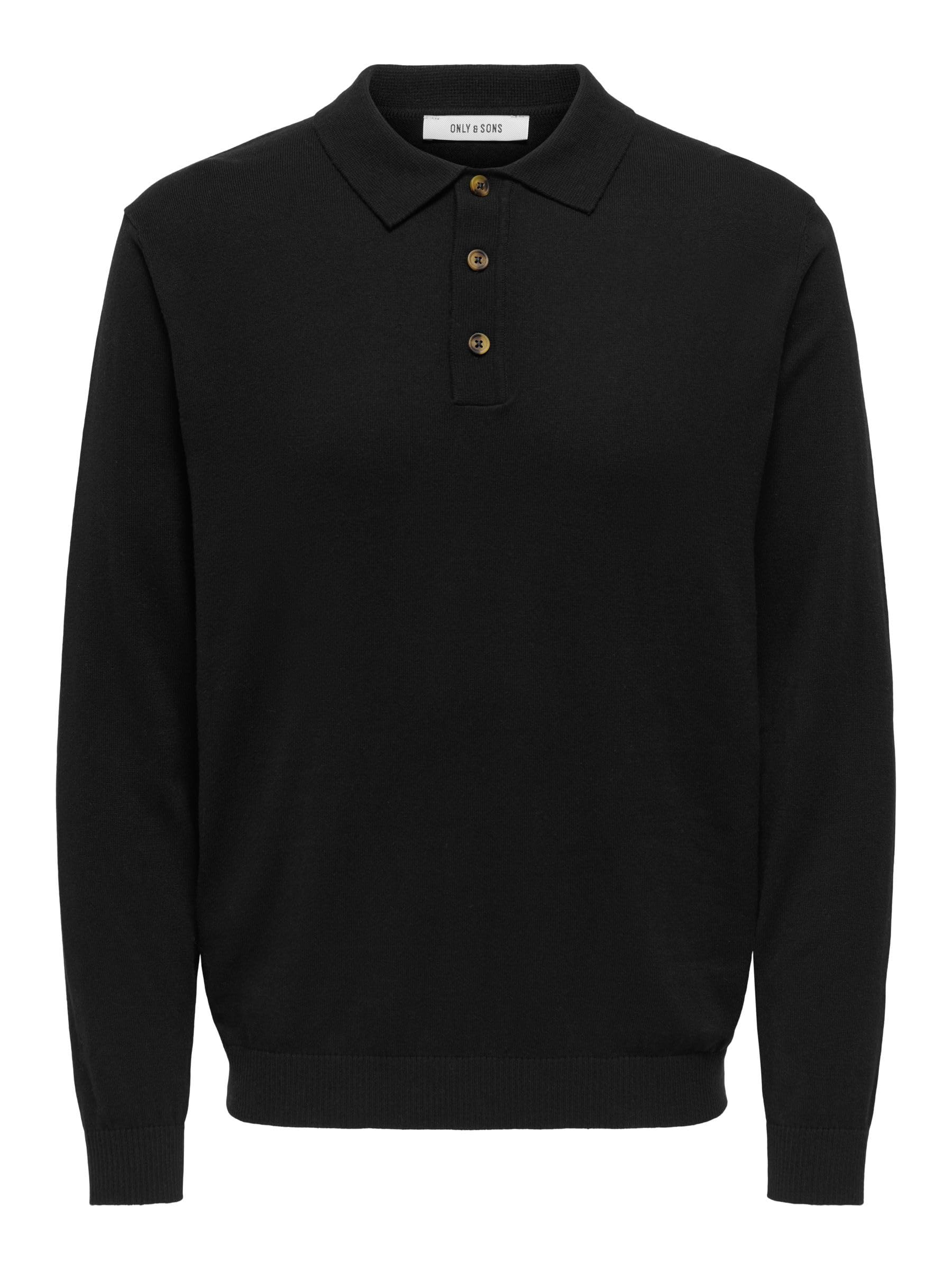 ONLY & SONS Onsloui Reg 12 LS Mel Polo Knit, Black, M