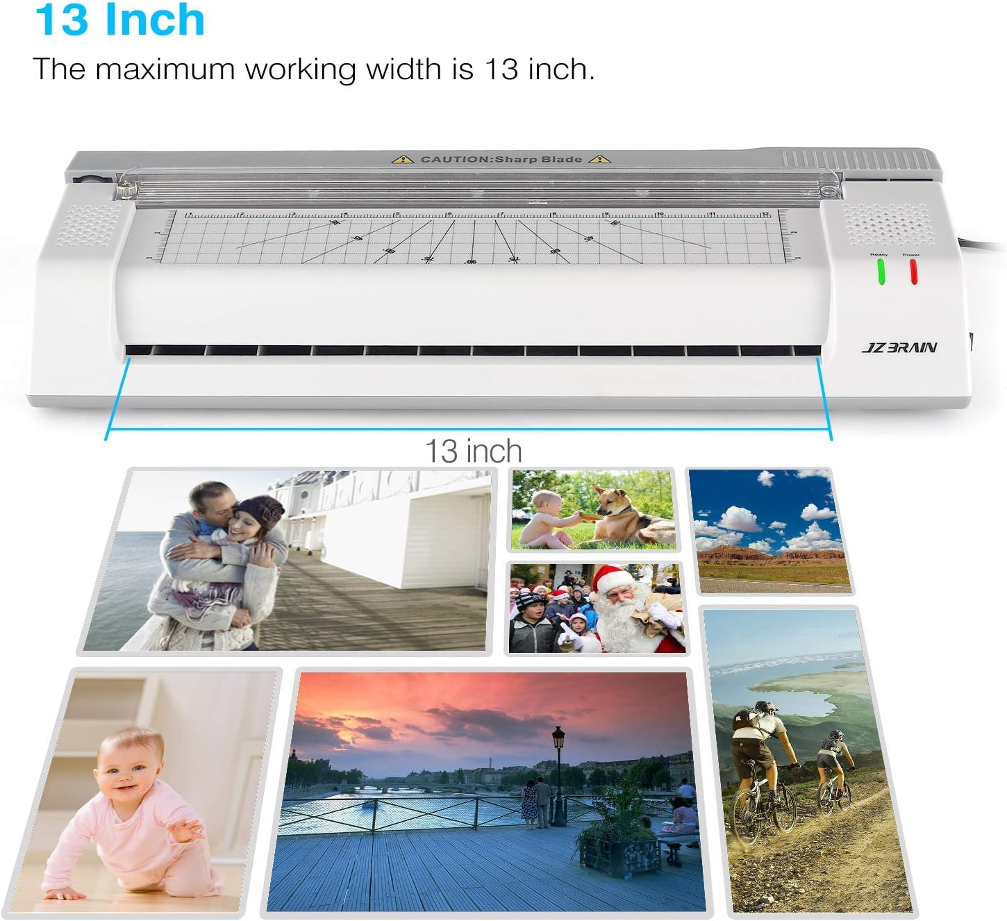 13 inches Laminator Machine, JZBRAIN A3 Laminating Machine with 20 Laminating Pouches, Paper Cutter, Corner Rounder, Thermal Laminator for Home Office School Use (White)