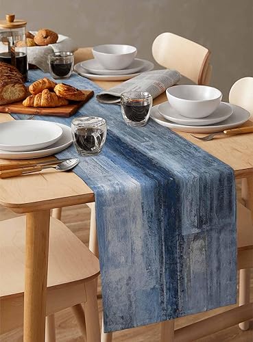 Miniatura 6 de Camino de mesa de lino de arpillera, 120 pulgadas de largo, arte rústico retro, decoración moderna abstracta para cocina, comedor, camino de