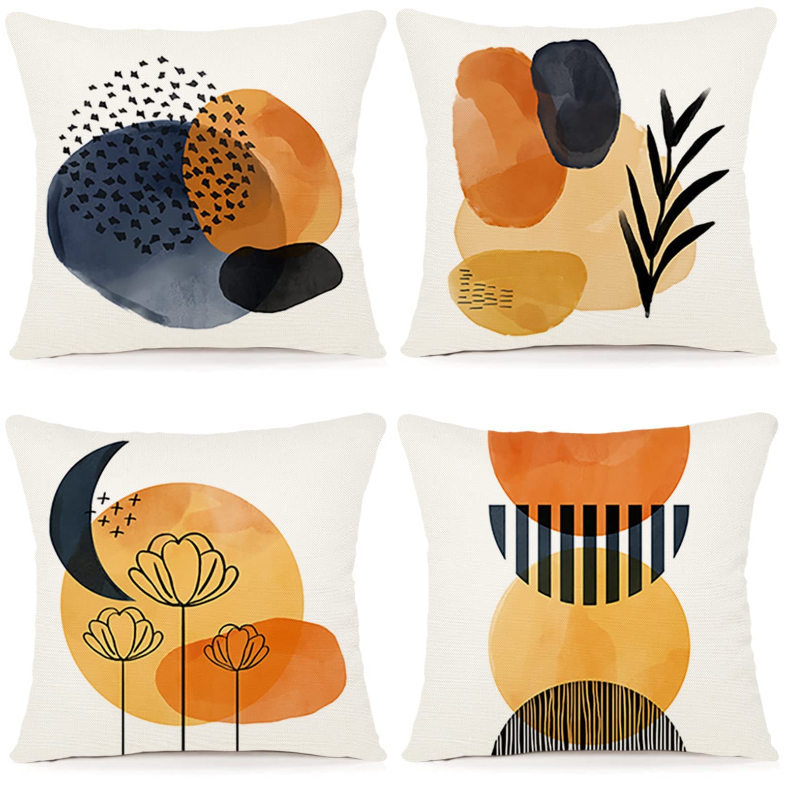 ZWJD Poszewka na poduszkę 50 x 50 cm, zestaw 4 szt., poduszki dekoracyjne, lniane poszewki na poduszki, geometryczny wzór, na sofę, do salonu, poduszki ozdobne, 50 x 50 cm, A081-20