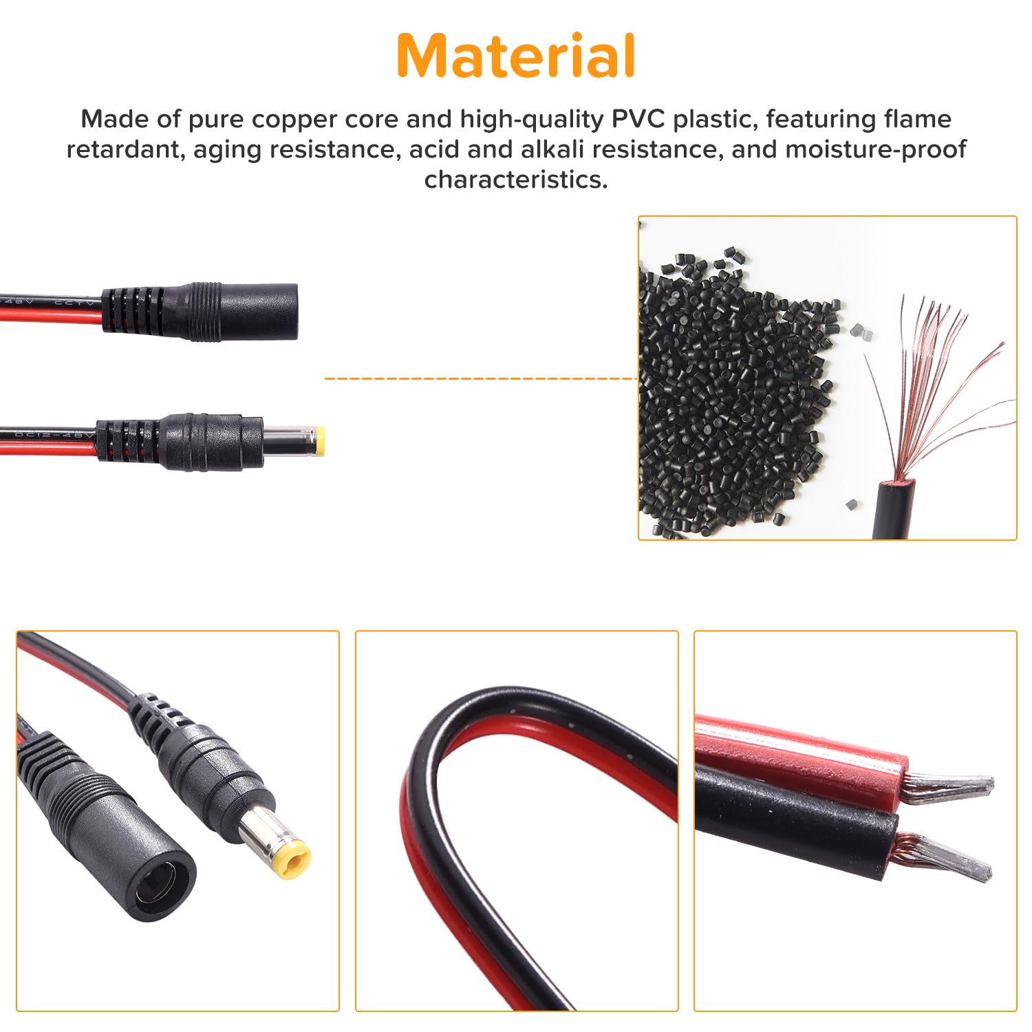 12V 5A DC voedingskabel w/mannelijke vrouwelijke vat plug connector kabel voor CCTV Beveiligingscamera - 10 paar 5,5 mm x 2,1 mm pigtail voedingsadapter connectoren door CENTROPOWER