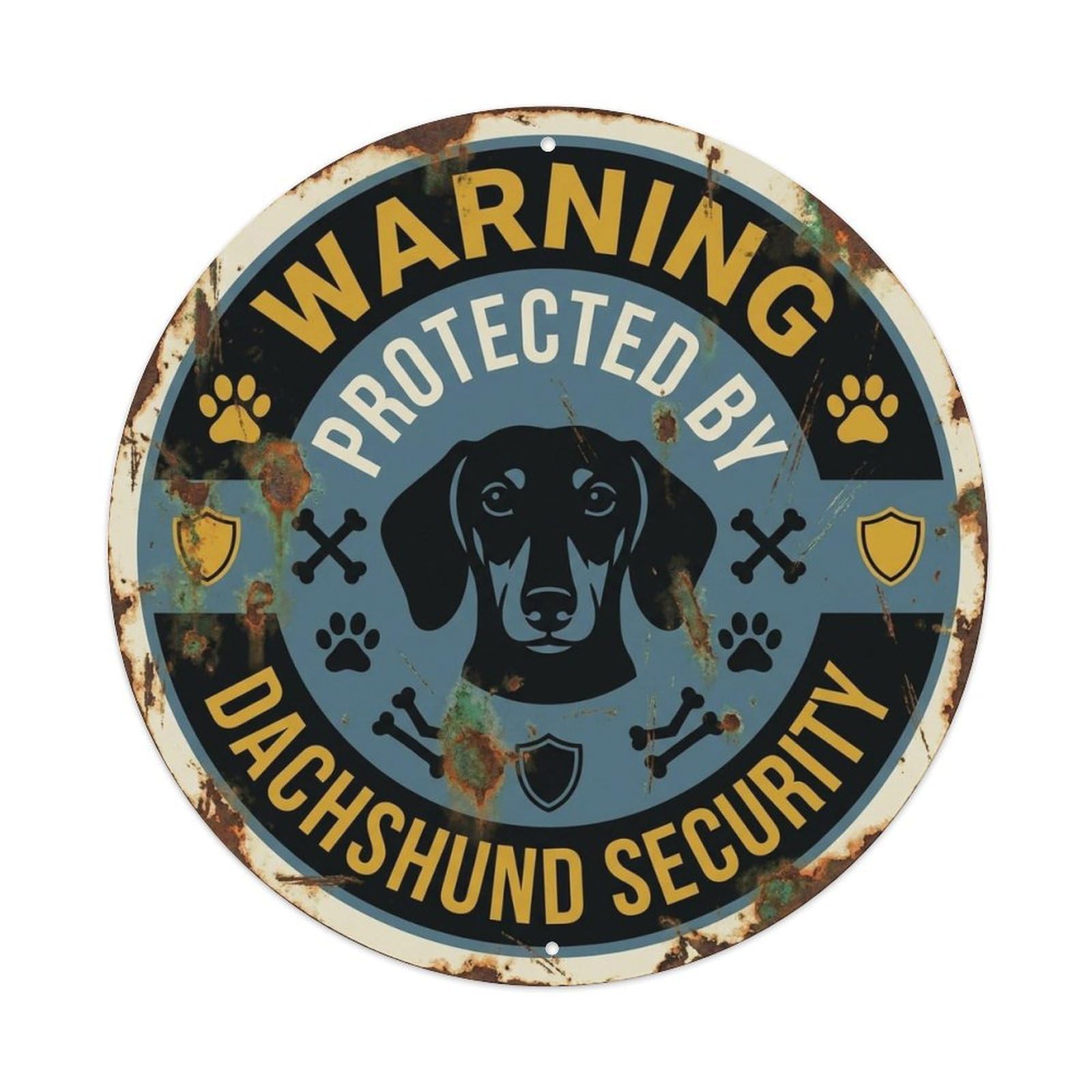 Dachshund Protected Security Vintage Rust Metal Tin Sign