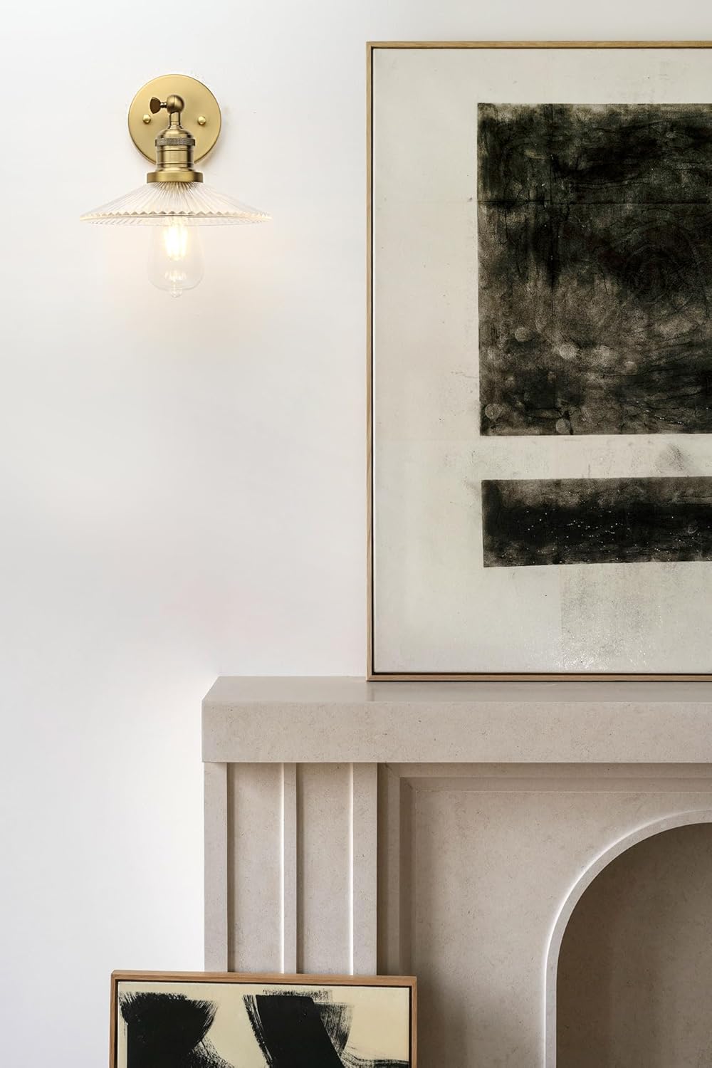 Industrial Vintage Wall Sconce 1-Light with Funnel Ribbed Clear Glass Shade, Indoor Wall Mounted Lamp Fixture for Living Room Bedroom Bathroom Over Kitchen Sink