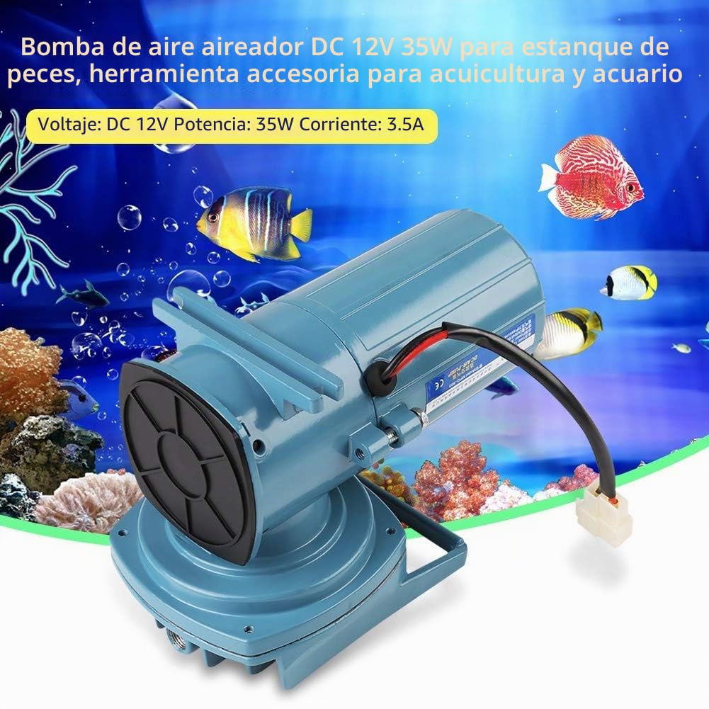 Bomba de Aire para Acuario, CC 12 V, 35 W, supersilenciosa, portátil, Bomba de oxígeno, aireador de Bomba de Aire, Bomba de Aire CC para acuarios para estanques de Peces, 68 l/min