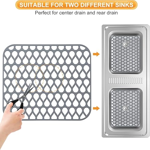 Miniatura 3 de Alfombrillas de silicona para fregadero de cocina, alfombrilla protectora para fregadero de cocina con orificio de drenaje de bricolaje, 2