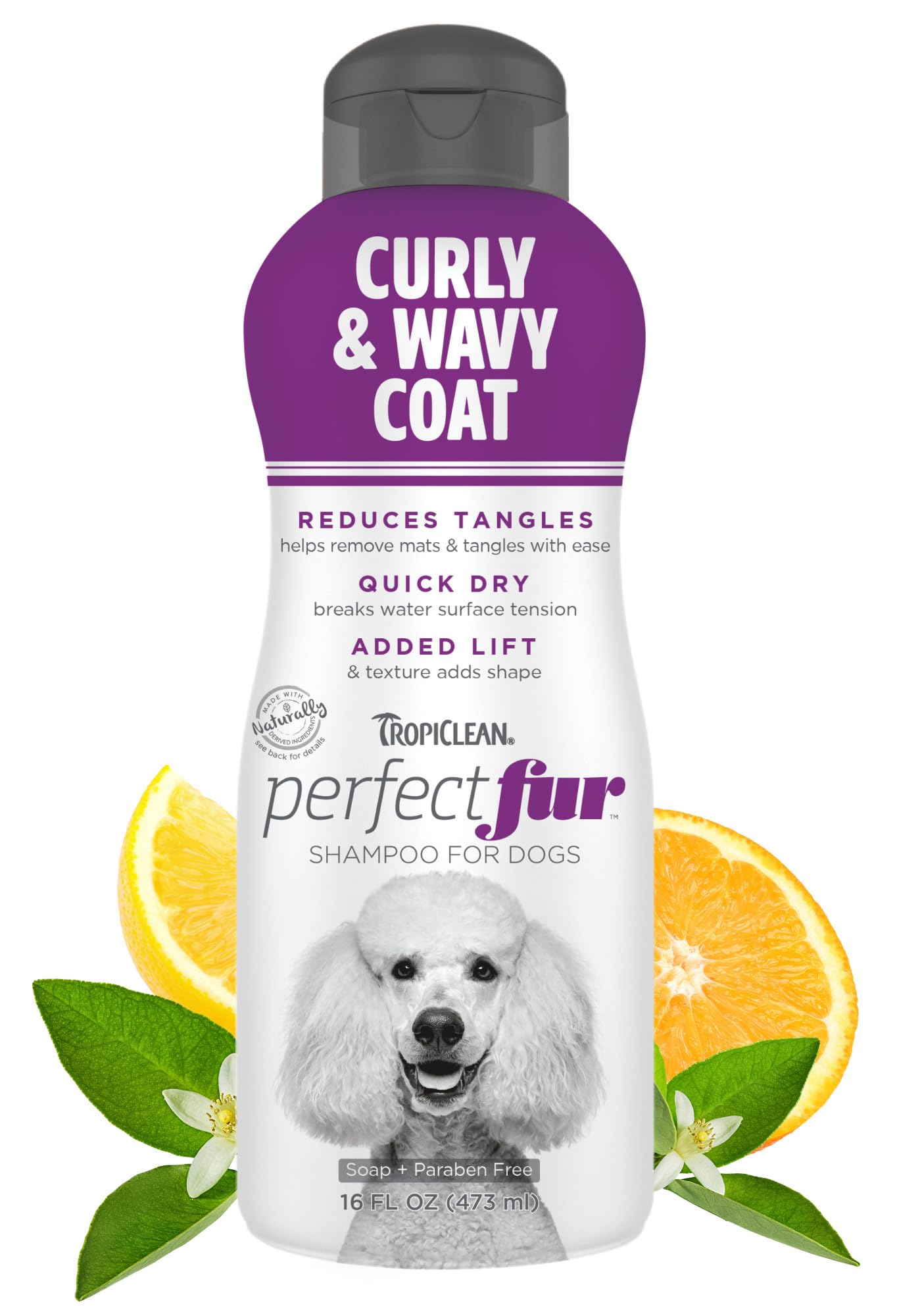 TropiClean Perfect Fur Natural Detangling Dog Shampoo for Doodles, Poodles, and Breeds with Curly Wavy Coats, Moisturizing Shampoo, Puppy Safe, 16oz.