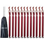 12 Pack Tent Stakes, 7075 Ground Metal Camping Aluminum Tent Pegs, Lightweight Tent Stakes Heavy Duty Spikes Camping Accessories, Red