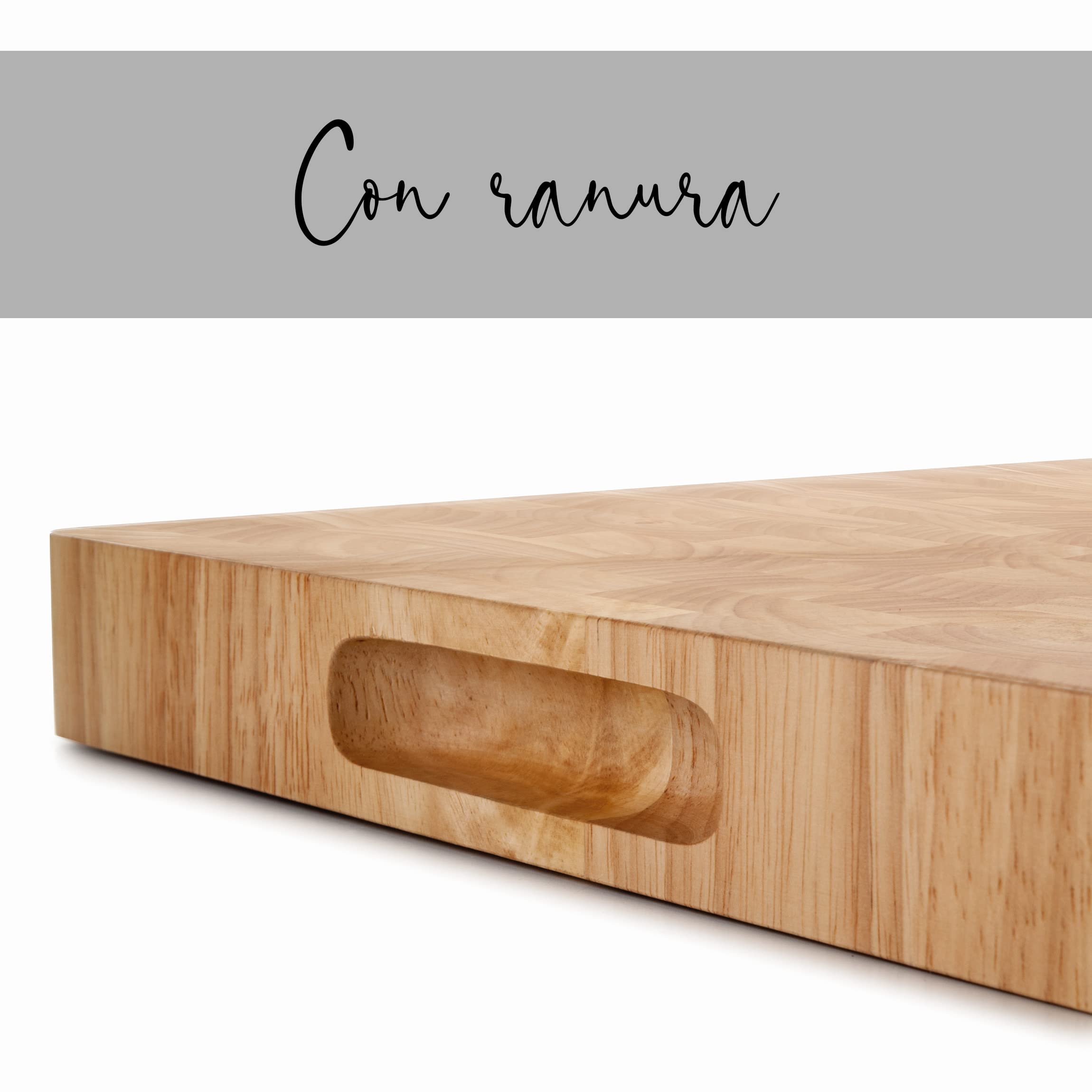 Lacor 60485 - Tabla de Corte de Madera de Caucho 53x3, 5x4 cm, Doble Cara | En madera natural, superficie de corte higiénica y estable; ideal para cocina profesional y uso diario en casa