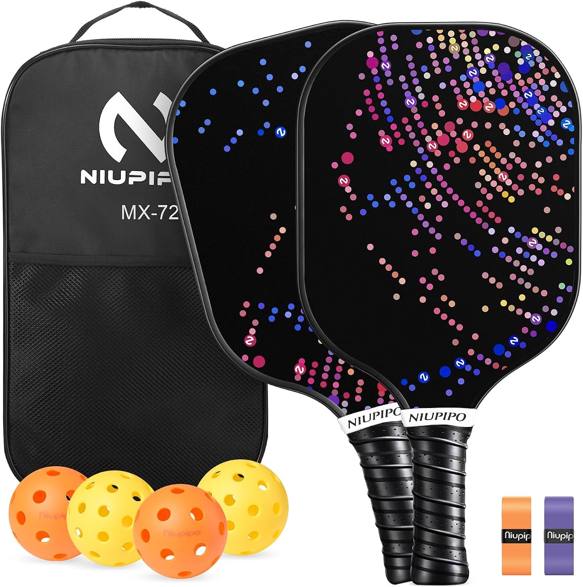 niupipo Pickleball Paddles Set of 2 or 4, USAPA Approved Fiberglass Pickleball Paddle Set with Balls and Bag, Polypropylene Honeycomb Core, Lightweight Pickleball Paddles for Beginners Men Women