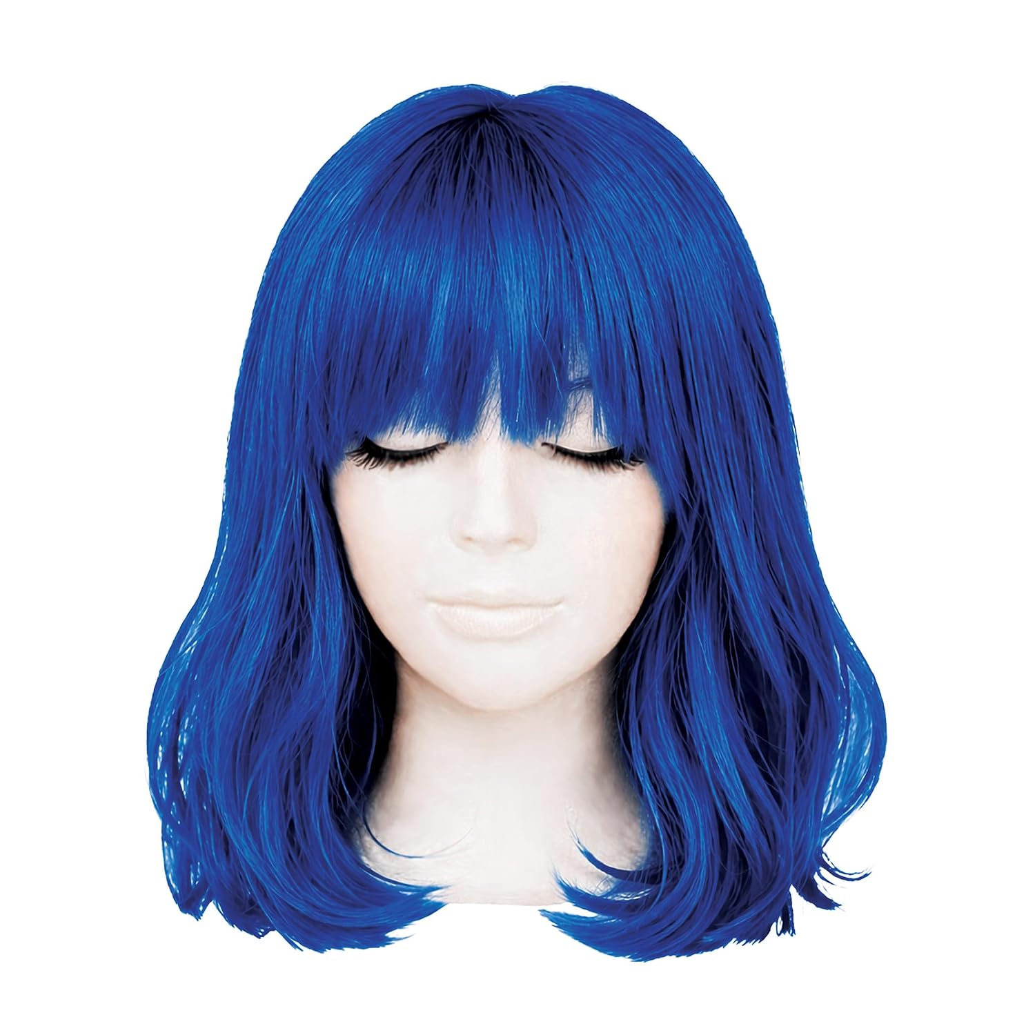 Beistle Blue Long Bob Wig – Straight Synthetic Costume Wig with Bangs, Shoulder-Length Hair Accessory for Halloween Costumes, Themed Party Wear, Stage Performances, Photo Booth Props & Event Styling