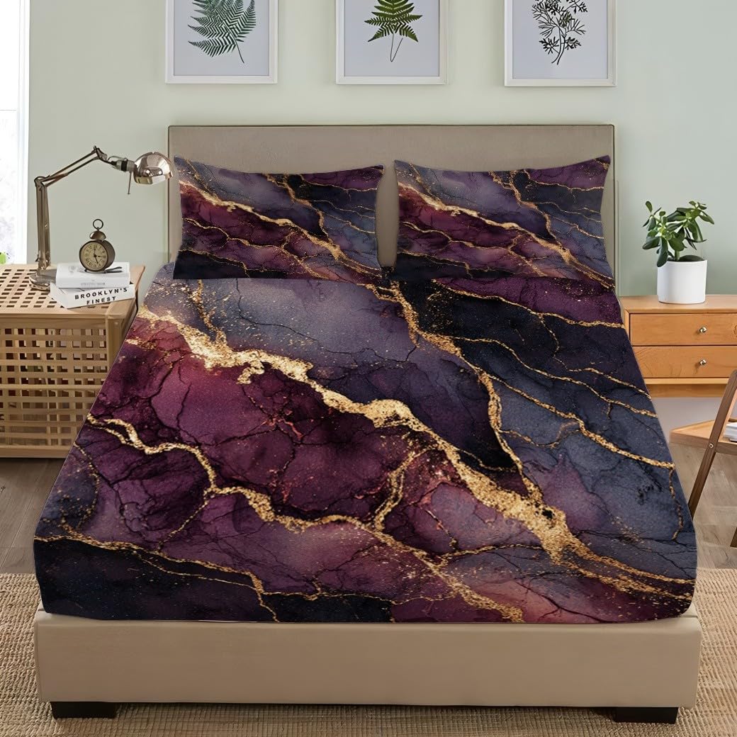 Matrimoniali Lenzuolo Sotto con Angoli 180x200x30cm Viola Scuro