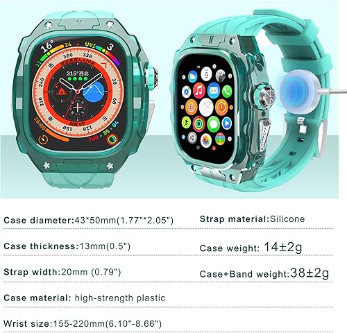 Miniatura 3 de Funda translúcida de lujo para reloj inteligente Apple Watch Ultra 12 de 1.732 pulgadas, totalmente envuelta, ligera, resistente con correa de