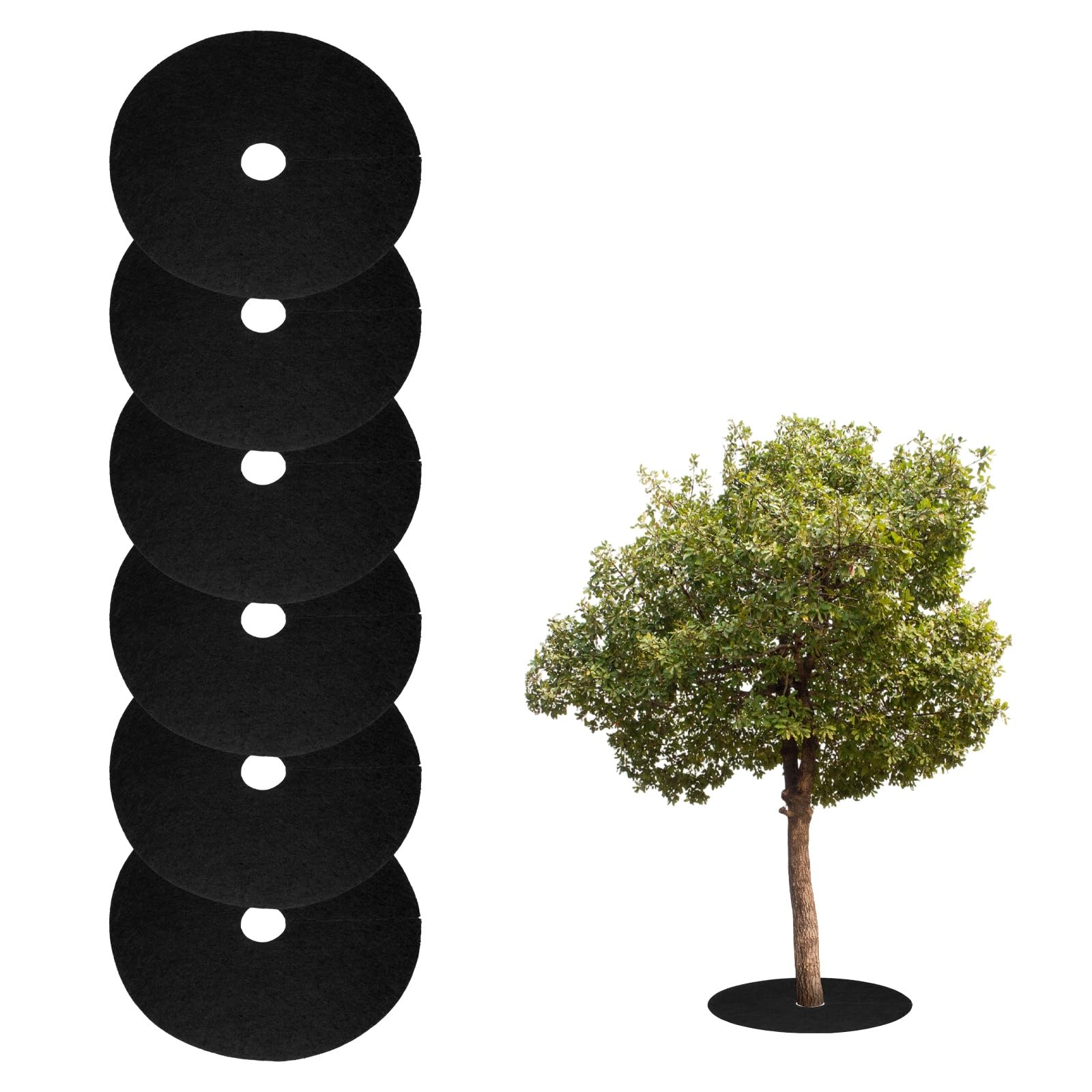 sourcing map 6pcs Tree Mulch Ring 15cm Non-Woven Round Tree Protector Weed Barrier Mat Plant Cover Rings for Weed Grass Control Root Protection, Black