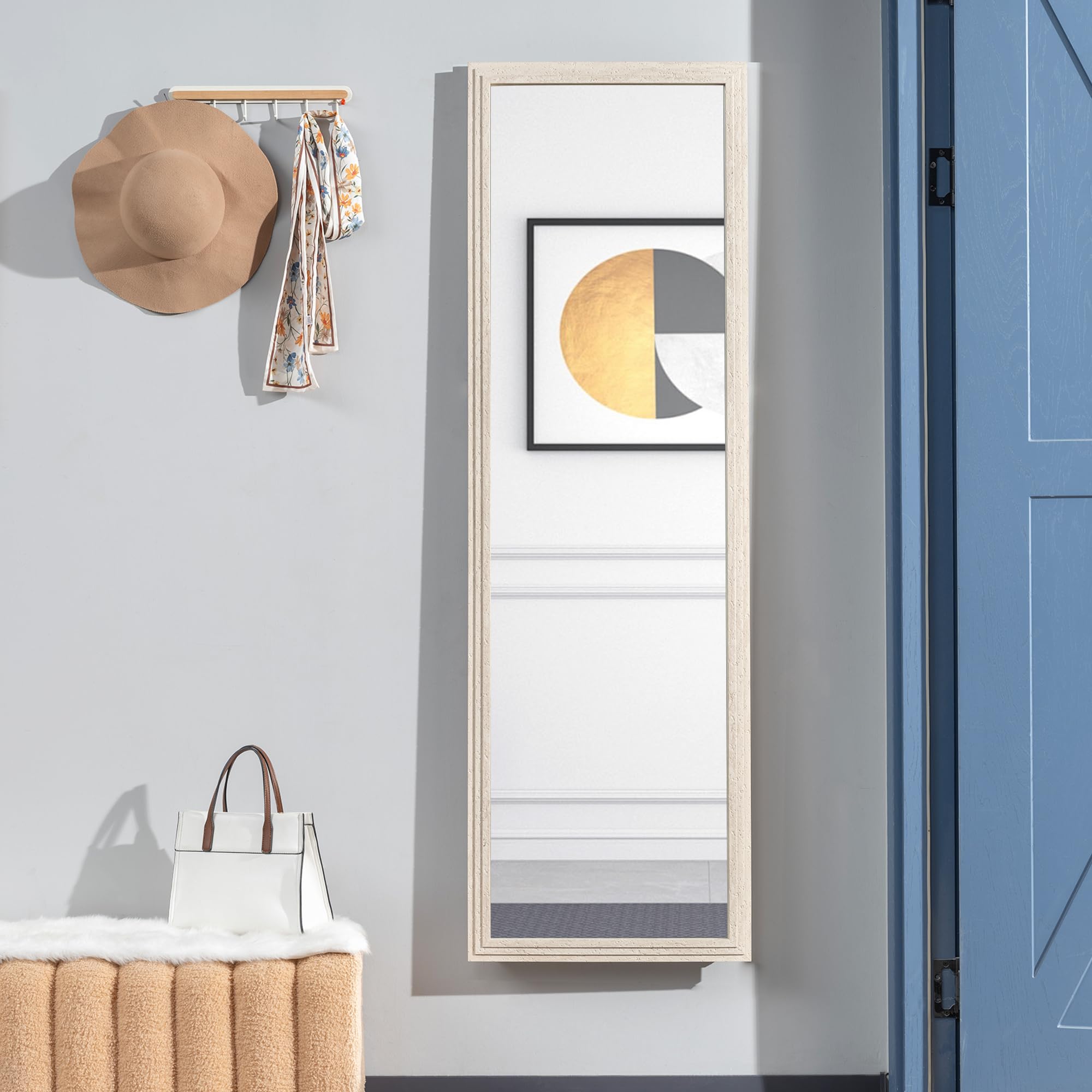 HOMCOM Ganzkörperspiegel 160 x 50 cm Rechteckig Standspiegel mit Steinoptik, Splitterfrei Wandspiegel zum Anlehnen, Stehen, Spiegel für Wohnzimmer, Schlafzimmer, Flur, Weiß