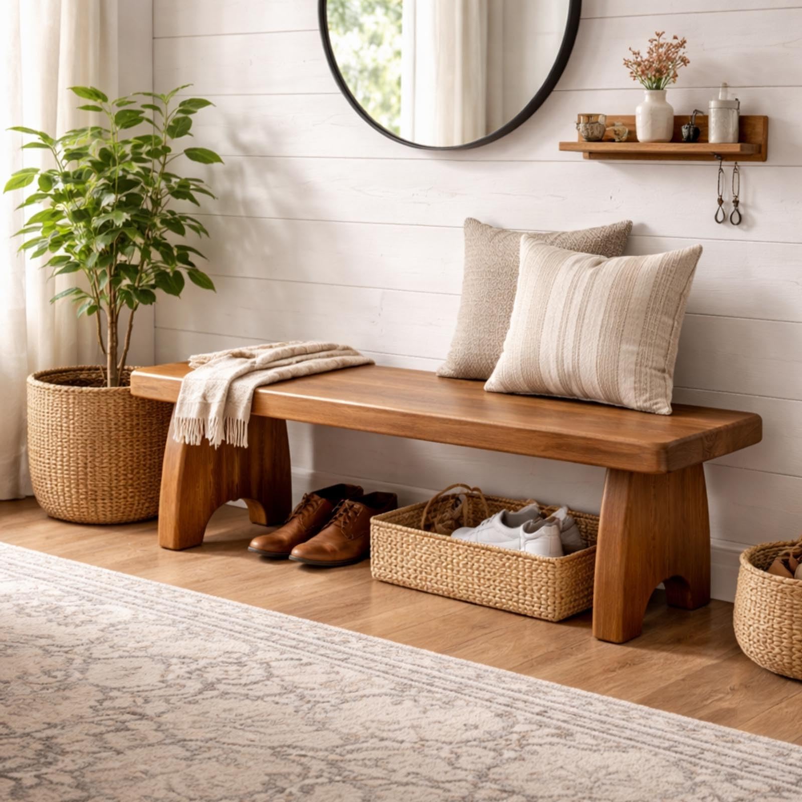 Banco de Comedor Madera 60-150cm, Banco para Entrada Dormitorio Baño Mueble Recibidor, Banco for el Extremo de la Cama del Dormitorio, Banco de Cocina sin Respaldo(L150xW20xH15cm)