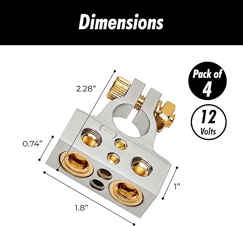Miniatura 3 de InstallGear Terminales de batería de calibre 048 o 10 con cuñas, conectores positivos y negativos, para conectores de terminales de batería de