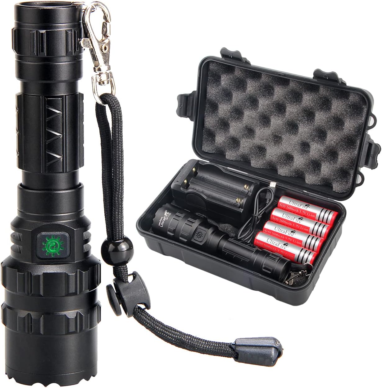LED Mini Flashlight 5 Modes Flashlight with 4PCS UFB26 and Charger, Waterproof Super Bright High Lumen Flashlights UF-1102