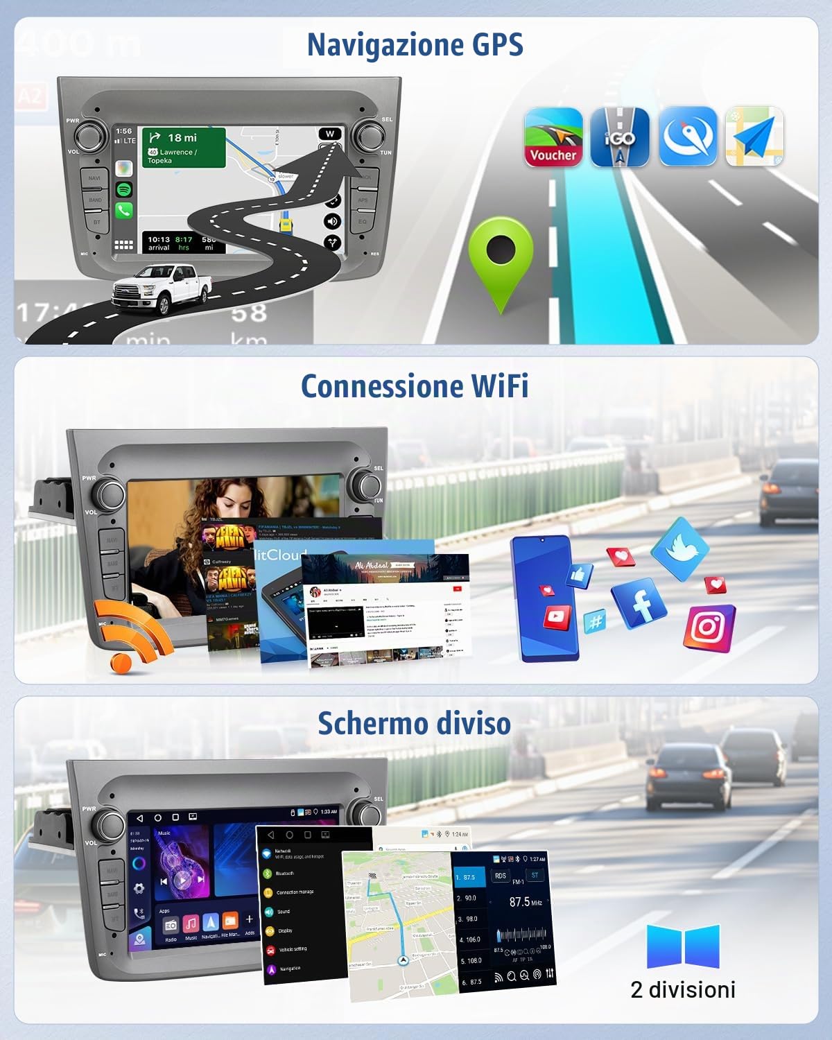 CAMECHO [4+64G] Android 15 Carplay Autoradio per Alfa Romeo MITO 2008-2016, Wireless Carplay Android Auto Nav, 7 Pollici 2 Din Stereo con Bluetooth WiFi FM/RDS Mirror Link EQ GPS +Canbus