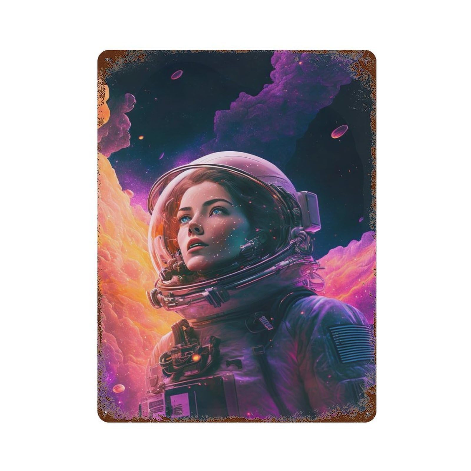 The Female Astronaut 15.7"x11.8" Vintage Rust Metal Sign, Decorative Metal Wall Art for Living Room, Hallway And Home Decor