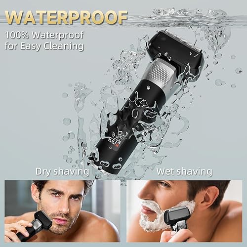 Miniatura 6 de Afeitadoras eléctricas de aluminio, maquinilla de afeitar eléctrica para hombres con recortadora, 5 cuchillas flotantes impermeables para afeitarse