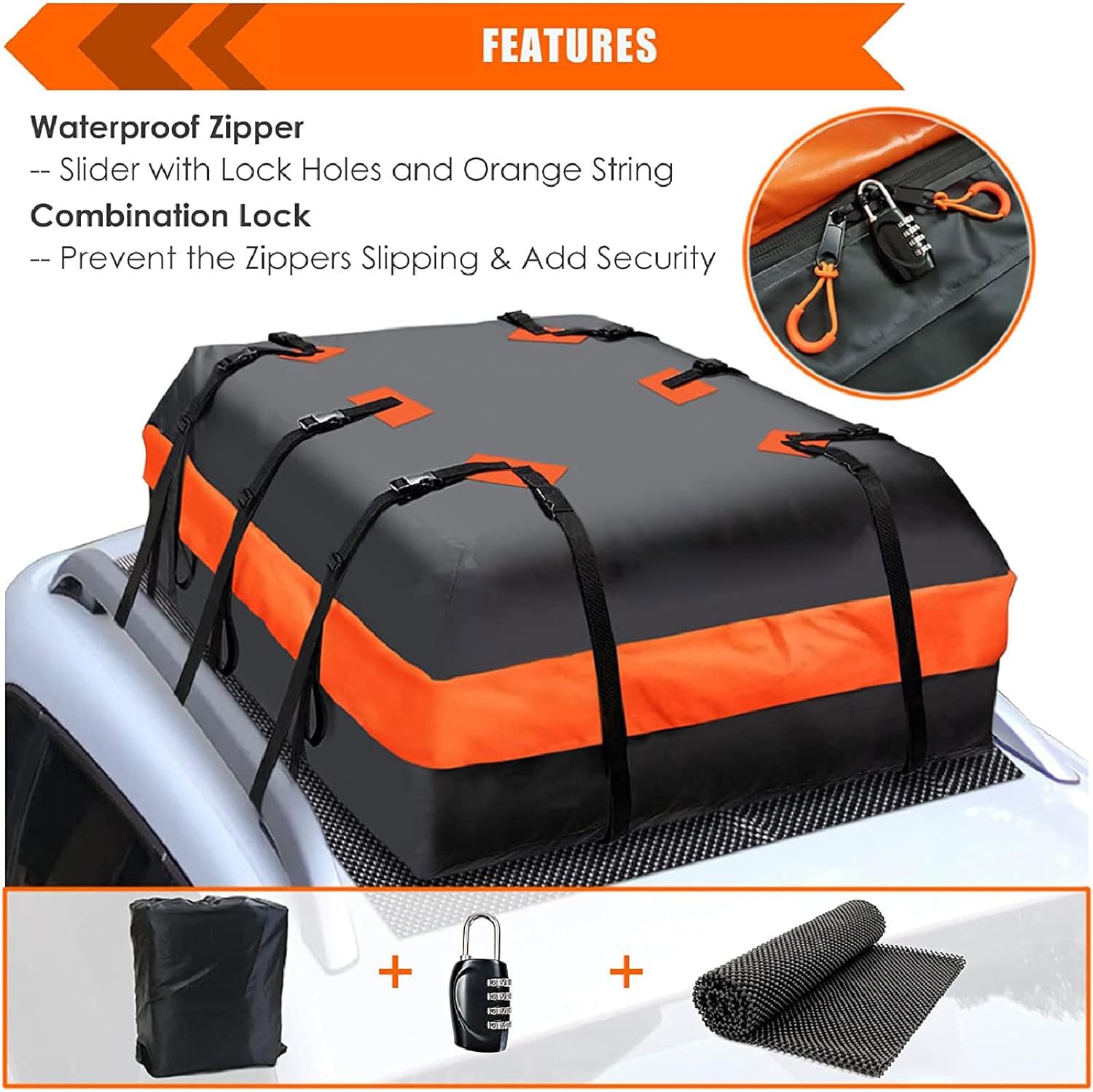 Car Rooftop Cargo Carrier,21 Cubic Feet Waterproof PVC Soft-Shell Roof Rack with Anti-Slip Mat and Luggage Lock, Car Top Carrier Cargo Bag for Cars with/Without Racks,Black