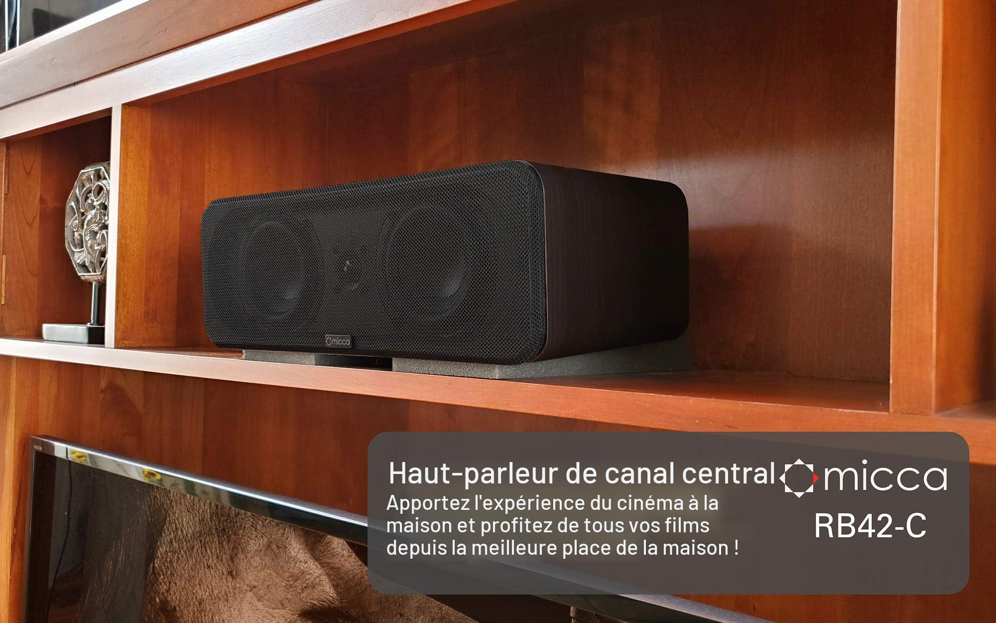 Micca RB42-C Haut-parleur de bibliothèque à canal central de qualité supérieure avec double woofers de 10,2 cm et tweeter en soie, dialogue plus clair pour systèmes de son surround home cinéma, simple