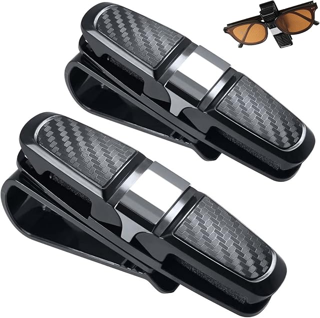 acdokuk 2 PCS Car Glasses Holder with Card Clip, Vehicle Glasses Clips, Sunglasses Holder, 360 Degree Rotational Ticket Card Clip Holder Double Ends Clip, for All Vehicle Models Sun Visor