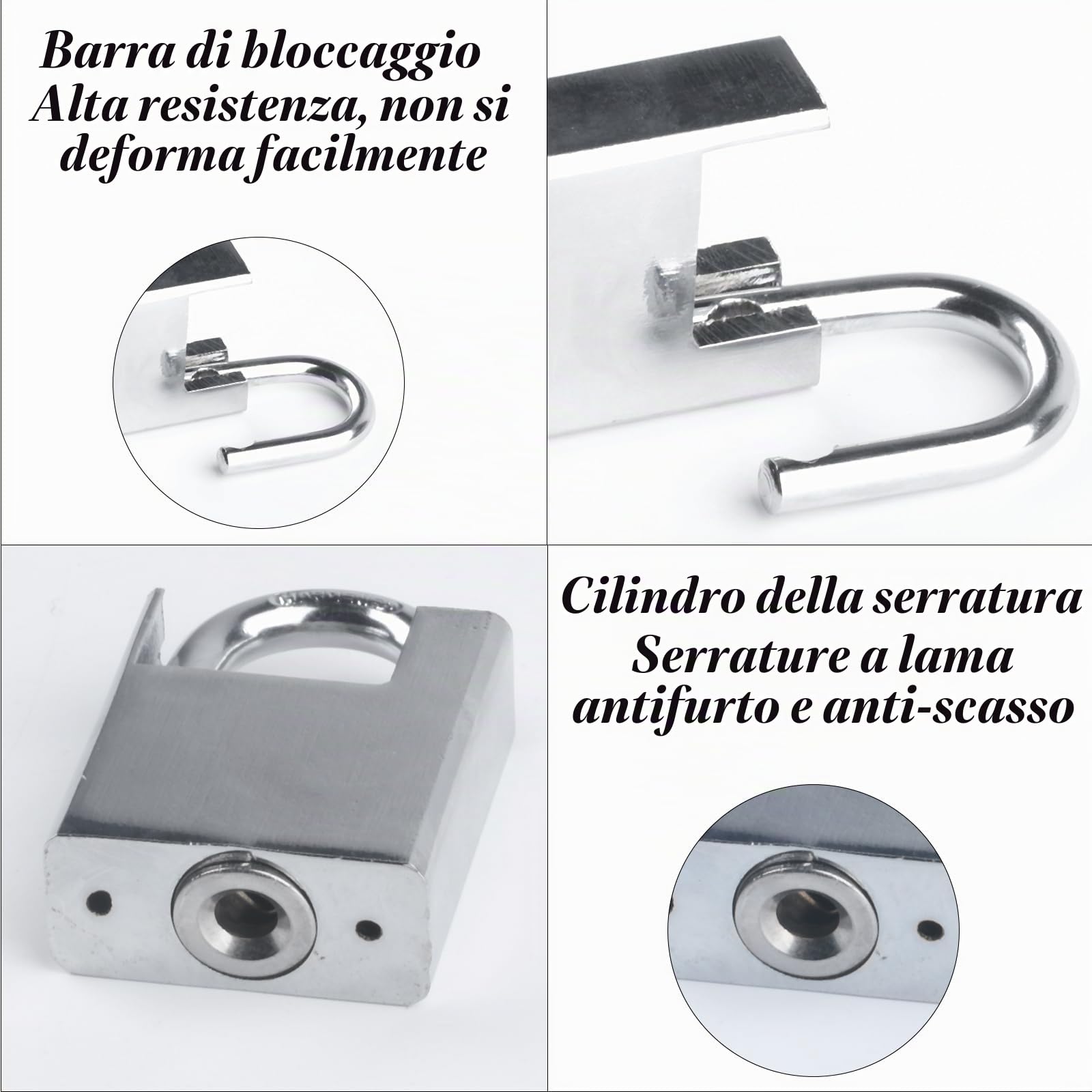 lucchetti per bicicletta, 80 cm, catena di sicurezza, lucchetto per moto, catena in acciaio inox con lucchetto e chiave per garage, porte, recinzioni, scooter, antifurto (100cm)