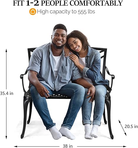 Miniatura 3 de VINGLI Banco de orquídeas de jardín al aire libre de 38 pulgadas, marco sólido de aluminio fundido negro, acentuado para patio, porche, patio,