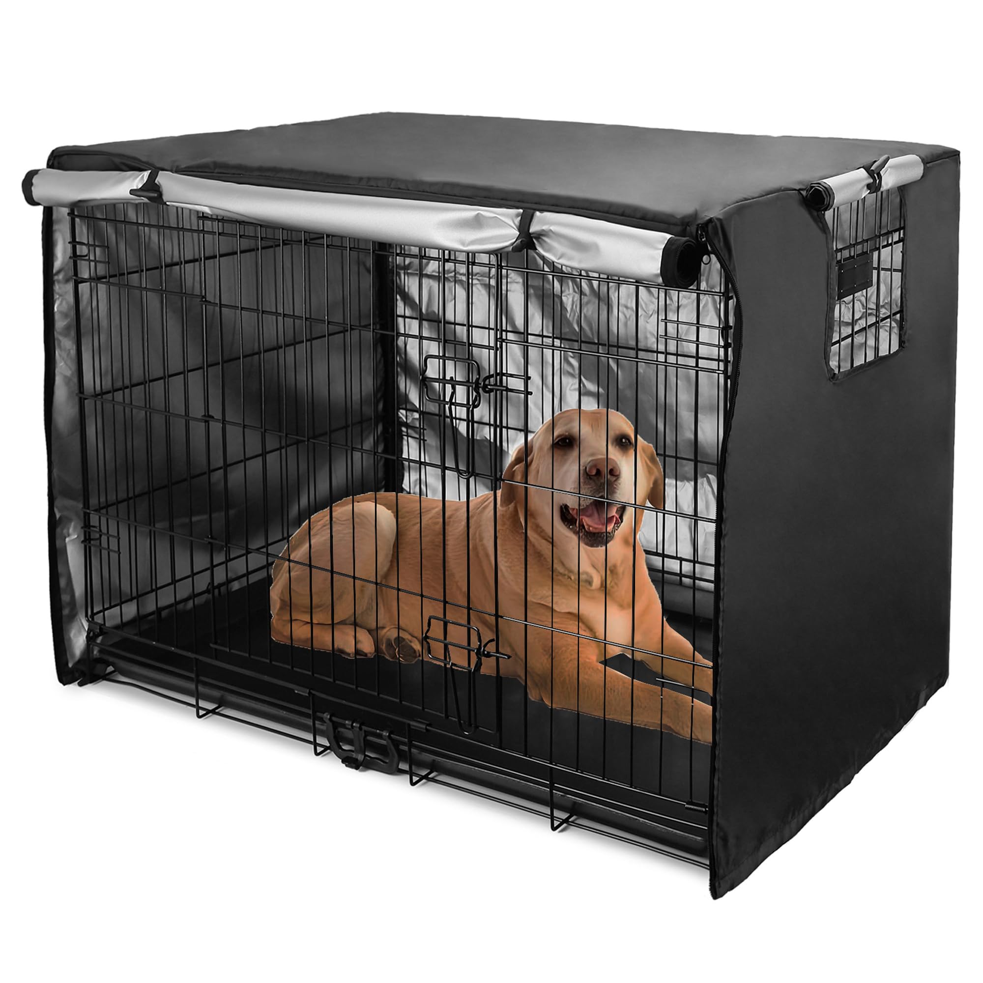 Dog Crate Cover 36 inch - Double Door, Dog Kennel Indoor, Waterproof Dog Kennel Cover with Air Vent Window, for Indoor/Outdoor Most Wire Dog Crate(Black)